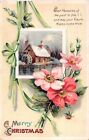 Wild Roses by Winter Mill Scene on Old Christmas Postcard-Series No. 1575