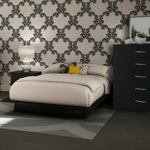 Black 3 Piece Full Platform Bed Set Home Living Bedroom Furniture 5 Drawer Chest - Picture 1 of 10