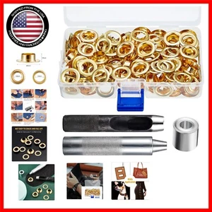 Compact Grommet Eyelet Kit: 100 Eyelets, Hole Cutter, and Mandrel Included - Picture 1 of 9