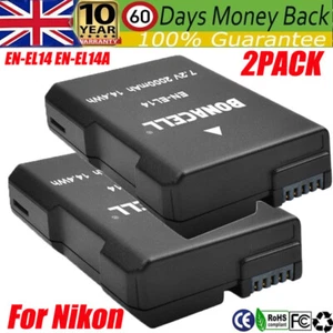 2X 2000mAh Battery For Nikon EN-EL14 D3100 D3200 D5100 D5200 D5500 Coolpix P7000 - Picture 1 of 10