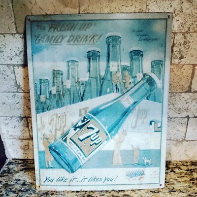Vintage 1993 7Up "The Fresh Up" Metal Sign, Family Drink Advertising, 17”x 13” - Image 1 of 4