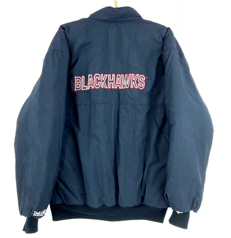 Vintage Chicago Blackhawks Full Zip Puffer Jacket Size XL Black Nhl Cover