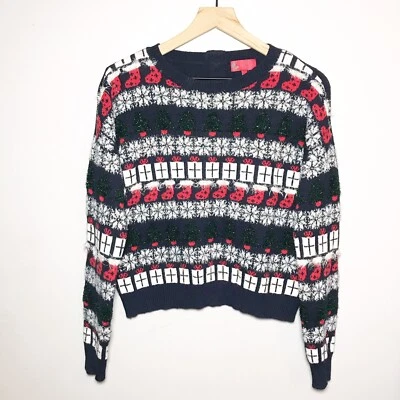 Próximo Invierno Tejido Feo Navidad Suéter Azul Corto Mujer EE. UU. Talla 6 / Reino Unido Talla 10 Foto 1 de 4