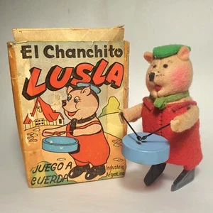 Rare 1950 Lusla Argentina Drummer Dancing Figur Pig Windup Tin Toy in Box Schuco - Picture 1 of 12