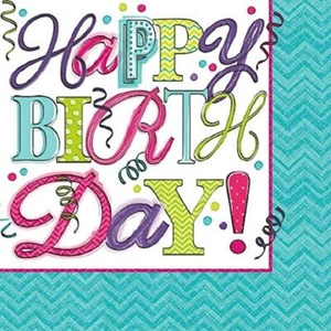 Sweet Party Bright Colors Modern Happy Birthday Party Paper Beverage Napkins - Picture 1 of 1