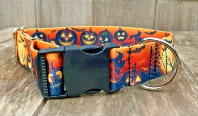Collar de perro grande de 1,5 pulgadas de ancho, collar de perro ajustable de otoño de Halloween hecho en EE. UU. Foto 1 de 4