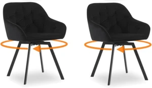 2x Samt Esszimmerstühle Set 360°Drehbar Sitz Grün Büro Restaurant Stuhl 0197BL - Bild 1 von 8