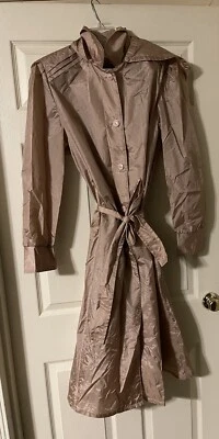 Vintage TOTES Hooded Rain Coat Tan Beige  Taupe Button Up Size 12 Belted - Image 1 of 4