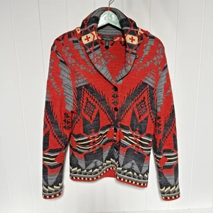 Lauren Ralph Lauren Cardigan Sweater Womens M Aztec Knit Southwestern Tribal - Picture 1 of 7
