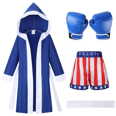 Disfraces de Boxeo Niños con Guante Bata Pantalones Cortos, Halloween Niños Boxer Traje, América... Foto 1 de 4