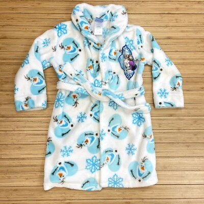 DISNEY Little Girl’s White Soft Plush Bath Robe Sz S 6/6x FROZEN Olaf Elsa Anna - Image 1 of 4