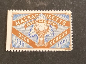 ICOLLECTZONE US Massachusetts 1967 Bow Hunting VF NH - Picture 1 of 1