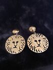 VTG AUTHENTIC ANNE KLEIN GOLD PLATED LION CUT OUT PIERCED DANGLE HOOPS 1.25 “ W