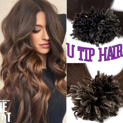 Pre Bonded U Tip Nail Keratin Fusion Remy Brazilian Human Hair Extensions Thick - Immagine 1 di 4