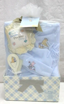 RARE! VTG DISNEY'S BABY DELUXE CLASSIC POOH 6 PIECE BLUE GIFT SET NEW IN PACKAGE - Image 1 of 4