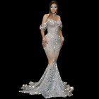 Glittering Silver Rhinestone Sequined Ground Long Dress Female Evening Dress New