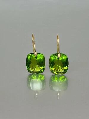 Peridot Earrings 925 Sterling Silver Green Cushion Dangle Earrings Gift For Her - Image 1 of 4