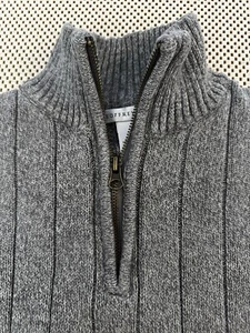 Geoffrey Beene Ribbed Knit Sweater Men Sz Large Quarter 1/4 Zip Chunky Pullover - Picture 1 of 7