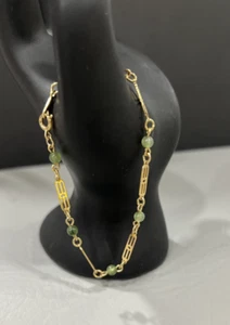 Bracciale Vintage Avon Tono Oro Vetro Verde Perline Link Elegante - Foto 1 di 7