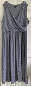 Lands End Faux Wrap Maxi Dress Womens Size 2X Navy Blue White Stripe Sleeveless - Picture 1 of 10
