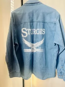 Sturgis Black Hills Cycle Classic 2004 100% Cotton Denim Shirt Men’s Large - Picture 1 of 12