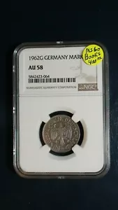 1962 G GERMANY ONE MARK NGC AU58 KEY DATE 1M Coin PRICED TO SELL RIGHT NOW! - Picture 1 of 4