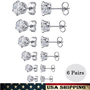 Pendientes de tachuelas de circonio cúbico transparente redondos de acero inoxidable para mujer (6 pares) - Imagen 1 de 6