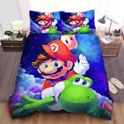 Super Mario Flying With Yoshi Baby Luma On The Cloud Quilt Duvet Cover Set