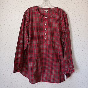 Talbots Womens Popover Blouse Top Red Tartan Plaid Cotton Sz 2X Glittery Buttons