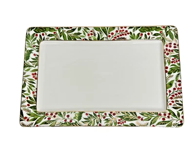 Plato rectangular para servir Williams Sonoma Noel 16 1/2" verde navideño Foto 1 de 4