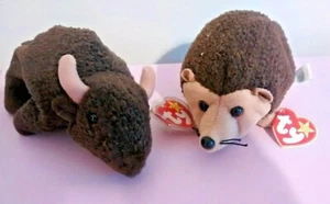 2 TY Beanie Babies PRICKLES The Hedgehog & ROAM The Buffalo With Tags - Picture 1 of 11