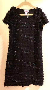 Justice Girls Black Silver Sequin Ruffle Tiered Dress Size 10 - Picture 1 of 8