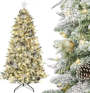 Weihnachtsbaum künstlich mit Beleuchtung Schnee Kugeln Set 210cm Gold B1318 - Bild 1 von 7