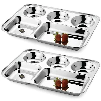 Set Di 2 Acciaio Inox Cena Rotondo Quadrato Extra Profondo Scomparto Piatto - Immagine 1 di 3