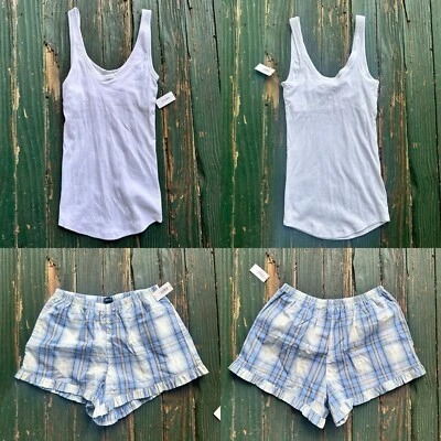 Gap Body Women's Sleep Set White Tank Top And Plaid Shorts Size Xs New - Image 1 of 4