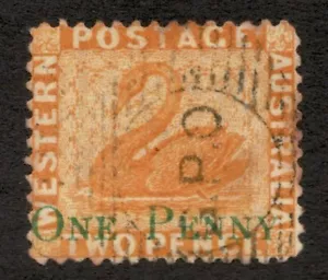 1875 Western Australia Sc#41, 1 Penny on 2 Pence, Yellow Swan. Used Cv$60 - Picture 1 of 1