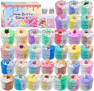 Butter Slime Kit 34 Packed Two-Toned Colorful Slime, Stress Relief Toys, Party F - Picture 1 of 6