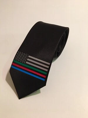 Military Police Fire American Flag Necktie,Black Tie, New — 第 1/4 张图片