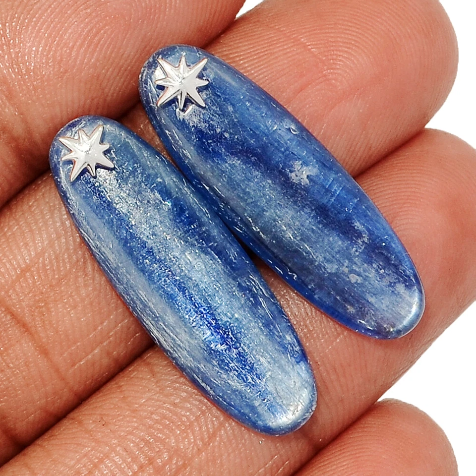 Estrella - Cianita Natural - Brasil 925 Pendientes Plata de Ley Joyería CE43589 Foto 1 de 1