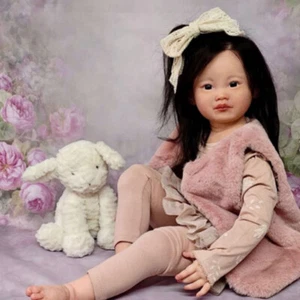 30'' Realistic Reborn Baby Doll Toddler Girl Long Hair Cloth Body Handmade Gift - Picture 1 of 4
