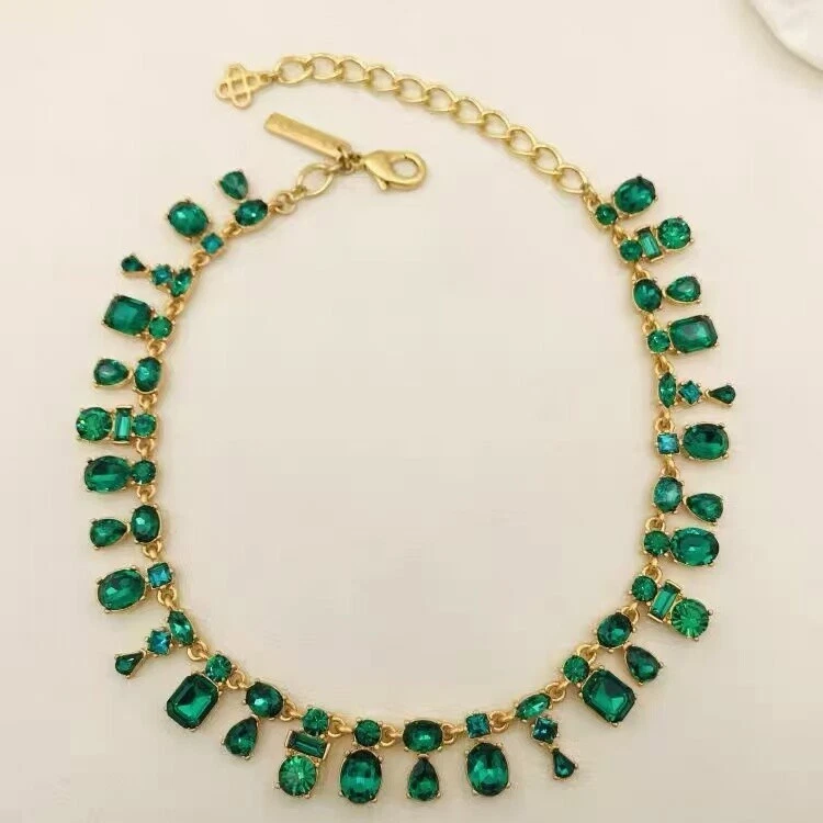 JOYERÍA OSCAR DE LA RENTA MUJER Collar Cristales Corte Verde Cuello Dorado Babero Foto 1 de 1