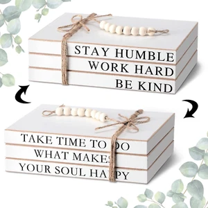 3 Piece Decorative Books Set White Home Decor Coffee Table Decor Rustic Stacked - Picture 1 of 7