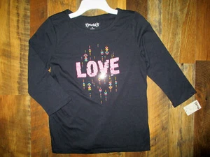Mudd Top Girls Sz. 12 Love Tribe 3/4 Sleeve Black With Sequins "LOVE" NWT - Picture 1 of 2