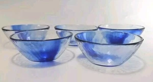 Set 5 Murano Bormioli Rocco Cobalt Blue Swirl 5.5" Glass Cereal Fruit Bowls - Picture 1 of 8