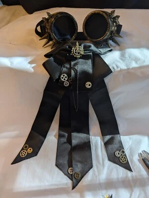 Steampunk Metal Adjustable Goggles And Gear Accented Tie New - Image 1 of 4