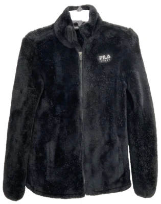 Chaqueta Abrigo Fila Sport Imitación Piel Talla Pequeña Negra Bolsillos Cremallera Frontal 206 Foto 1 de 4