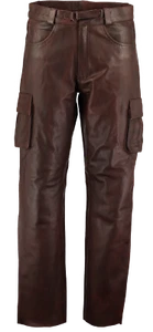 Herren 6 Taschen Jeans Style Braun Combat Cargo Lederhose Hose Biker - Bild 1 von 4