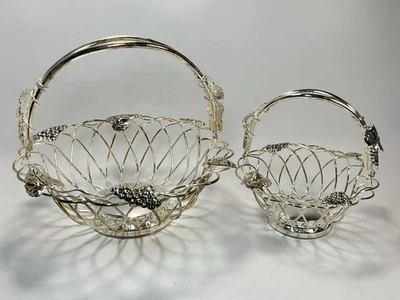 2 cestas de frutas Godinger vintage con mango plateado decoración del hogar hoja de uva palmadita Foto 1 de 4