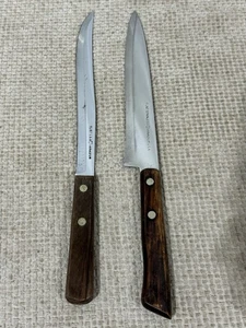 Pair of Flint Vanadium Stainless Steel Knives USA Wood Handles Vintage - Picture 1 of 22