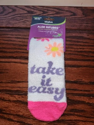 Air Plus Aloe Infused Pink/White "Take It Easy" Novelty Moisturizing Socks - Image 1 of 4
